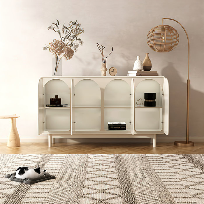 Corrigan Studio® 63" Beige Arched Door Buffet Sideboard with 4 Door Sideboard & Reviews | Wayfair